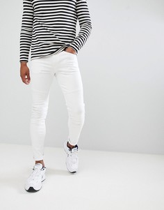 Белые джинсы скинни с отделкой на коленях в байкерском стиле Pull&amp;Bear - Белый Pull&Bear