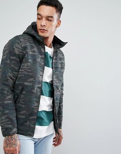 Куртка с капюшоном и камуфляжным принтом Pull&amp;Bear - Зеленый Pull&Bear