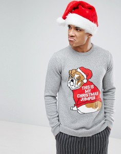 Серый джемпер с рисунком бульдога Pull&amp;Bear Christmas - Серый Pull&Bear