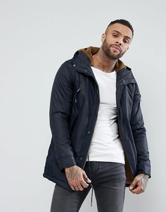 Темно-синяя парка с подкладкой из искуcственного меха Pull&amp;Bear - Темно-синий Pull&Bear