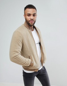 Светло-коричневый бомбер из искусственной цигейки Pull&amp;Bear - Рыжий Pull&Bear