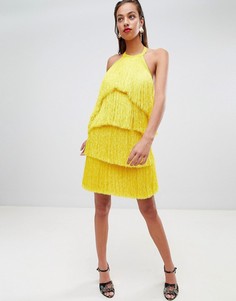 Короткое платье халтер с кисточками ASOS DESIGN PREMIUM - Желтый