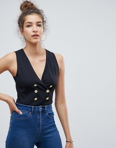 Боди без рукавов с запахом и золотистой отделкой ASOS DESIGN - Черный