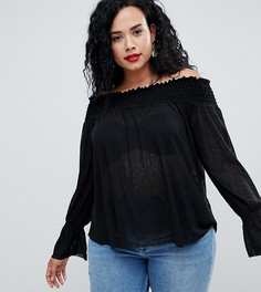 Топ с открытыми плечами и сборками ASOS DESIGN Curve - Черный