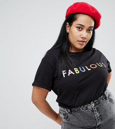Футболка бойфренда с принтом Fabulous ASOS CURVE - Черный