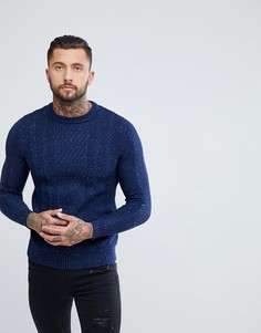 Темно-синий вязаный джемпер с узором косичка Pull&amp;Bear - Темно-синий Pull&Bear
