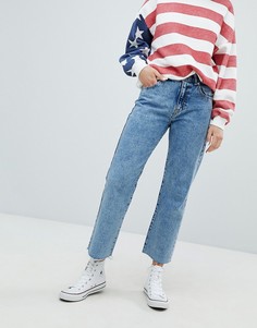Укороченные джинсы прямого кроя с необработанными краями Pull&amp;Bear - Синий Pull&Bear