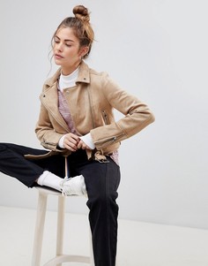 Байкерская куртка из искусственной замши Pull&amp;Bear - Кремовый Pull&Bear