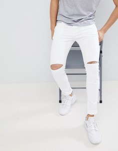 Белые джинсы скинни с рваными коленями Pull&amp;Bear - Белый Pull&Bear