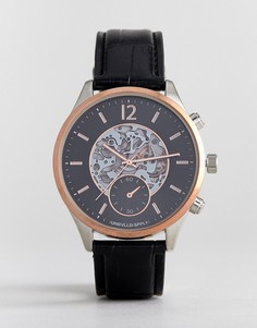 Часы в винтажном стиле с черным ремешком с тисненым узором крокодиловой кожи ASOS DESIGN - Черный