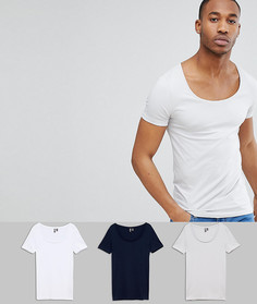 3 обтягивающие футболки с глубоким вырезом ASOS DESIGN - СКИДКА - Мульти