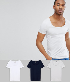 3 обтягивающие футболки с глубоким вырезом ASOS DESIGN - СКИДКА - Мульти