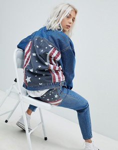 Джинсовая oversize-куртка с американским флагом Pull&amp;Bear - Синий Pull&Bear