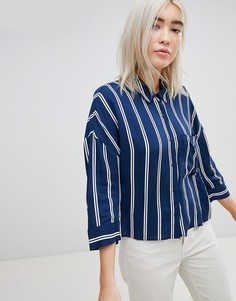 Рубашка в полоску с рукавами 3/4 Pull&amp;Bear - Темно-синий Pull&Bear