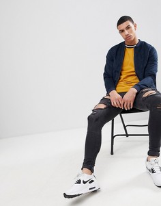 Темно-синий бомбер из искусственной замши Pull&amp;Bear - Темно-синий Pull&Bear