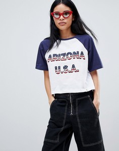 Футболка с рукавами реглан и принтом Arizona USA Pull&amp;Bear - Белый Pull&Bear