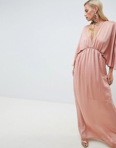 Атласное длинное платье-кимоно ASOS DESIGN - Розовый