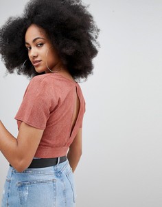 Льняной кроп-топ на пуговицах Pull&amp;Bear - Красный Pull&Bear