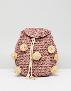 Розовый плетеный рюкзак с помпонами Pull&amp;Bear - Розовый Pull&Bear