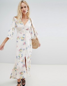 Платье макси с пуговицами, кружевом и цветочным узором ASOS DESIGN - Мульти