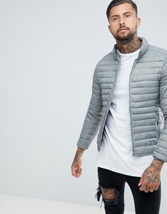 Серая стеганая куртка Pull&amp;Bear - Зеленый Pull&Bear