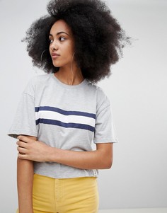 Серая футболка с полосками спереди Pull&amp;Bear - Серый Pull&Bear