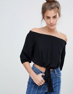 Черный топ с открытыми плечами и завязкой спереди Pull&amp;Bear - Черный Pull&Bear