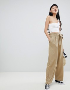 Коричневые брюки-палаццо широкого кроя Pull&amp;Bear - Коричневый Pull&Bear