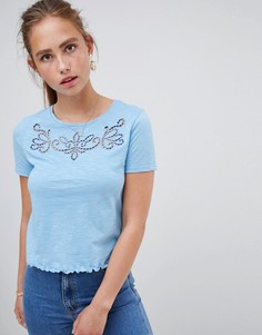 Синяя футболка с лазерной отделкой Miss Selfridge - Синий