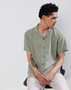 Рубашка цвета хаки с воротником в виде лацканов Pull&amp;Bear Join Life - Зеленый Pull&Bear