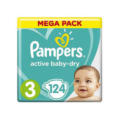 Подгузники Pampers Active Baby-Dry 6–10 кг, размер 3, 124 шт.