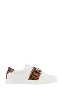 Белые кожаные кроссовки Fendi