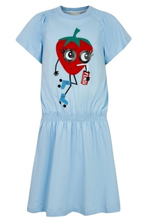 Голубое платье с аппликацией Fendi Children