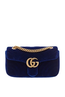 Синяя бархатная сумка на цепочке GG Marmont velvet Gucci