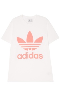 Хлопковая футболка с розовым логотипом Adidas