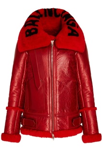 Красная кожаная куртка с мехом Balenciaga