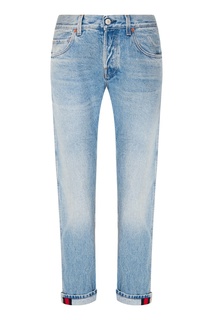 Голубые джинсы с потертостями Gucci