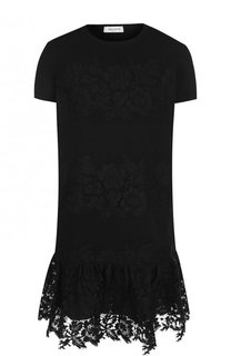 Однотонное мини-платье с кружевной отделкой Valentino