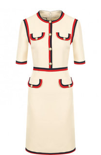 Приталенное мини-платье из смеси шерсти и шелка Gucci