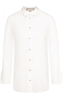 Шелковая блуза с воротником аскот Gucci