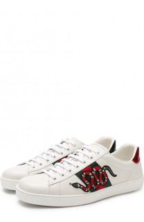 Кожаные кеды Ace на шнуровке Gucci