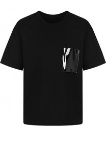 Хлопковая футболка с круглым вырезом и накладным карманом Mm6