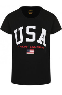 Хлопковая футболка с круглым вырезом и принтом Polo Ralph Lauren