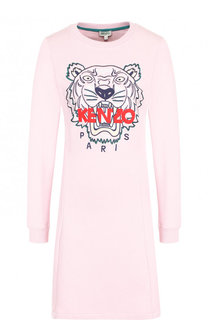 Хлопковое мини-платье с декоративной вышивкой Kenzo
