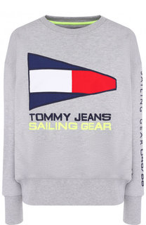 Хлопковый пуловер с круглым вырезом и логотипом бренда Tommy Hilfiger
