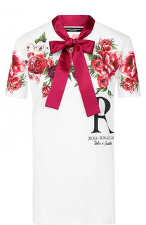 Хлопковая футболка с принтом и воротником аскот Dolce & Gabbana