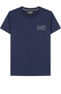 Хлопковая футболка с логотипом бренда Ea 7