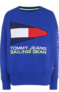 Хлопковый пуловер с круглым вырезом и логотипом бренда Tommy Hilfiger