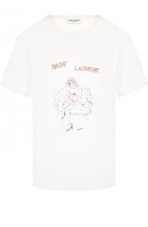 Хлопковая футболка с круглым вырезом и принтом Saint Laurent