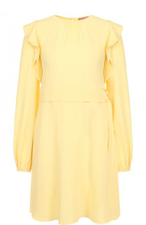 Однотонное мини-платье с поясом и оборками No. 21